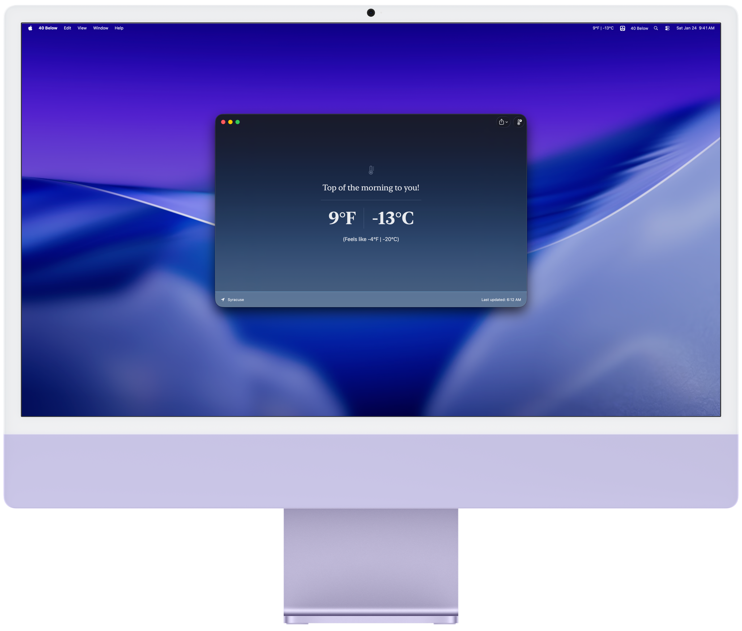 40 Below iMac product image on a purple iMac